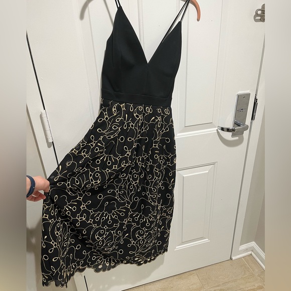 Maeve Anthropologie Black and Gold Strappy Cocktail Dress - Size Small - Picture 2 of 4